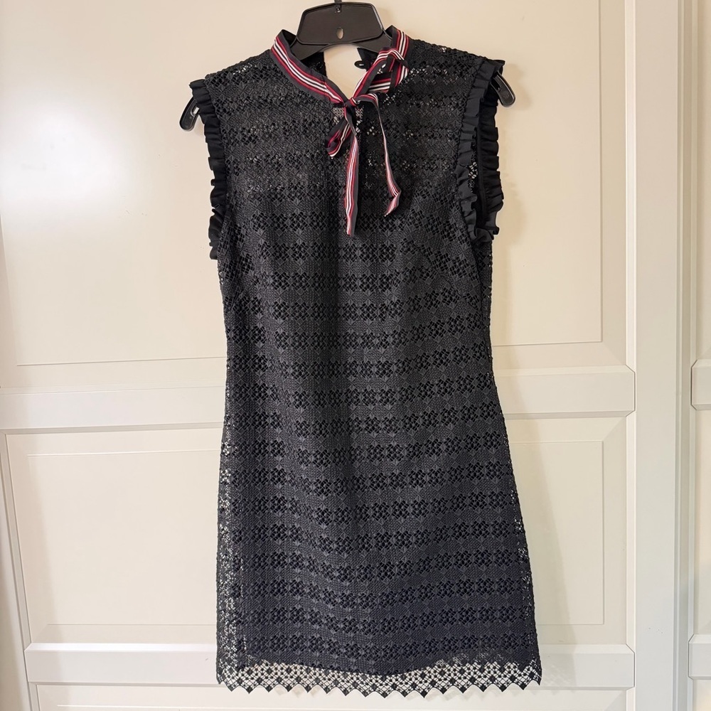 Sandro Black Fidele Tie-Neck Lace Mini Dress Size 2 - 41482 - Picture 4 of 12